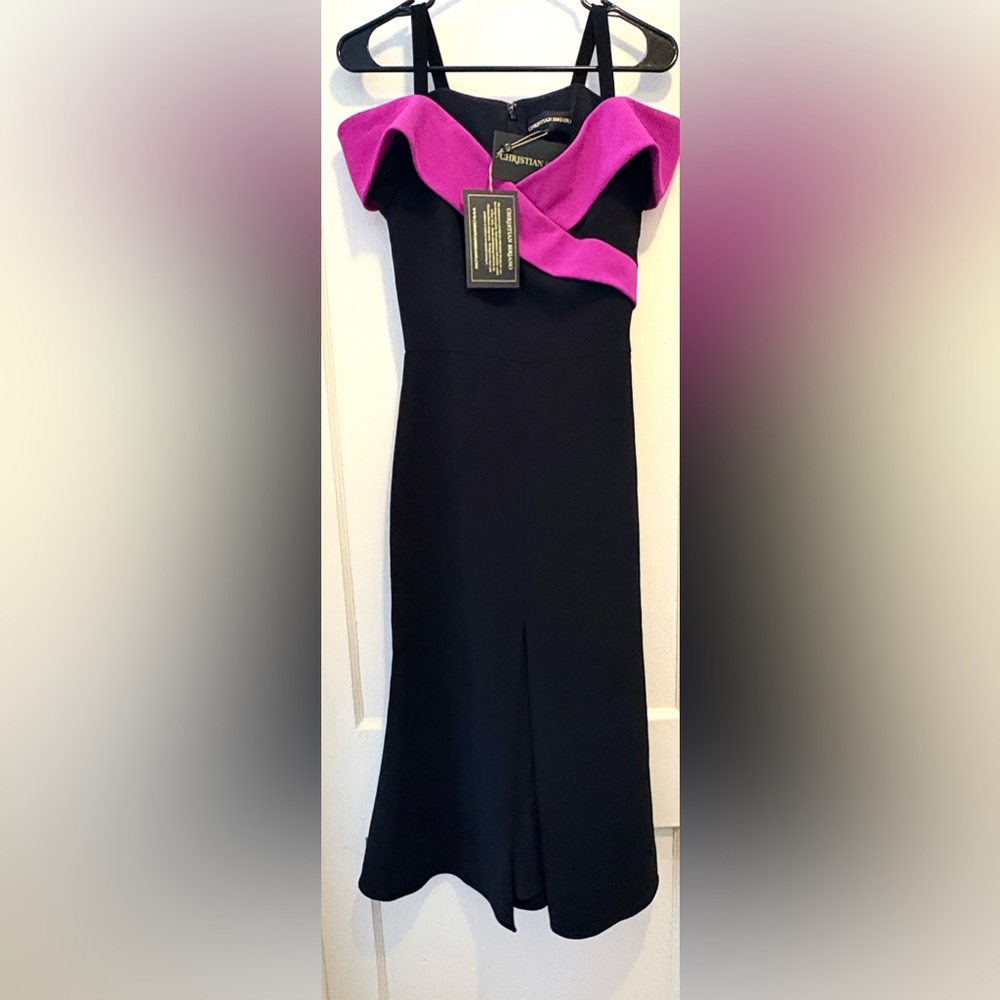 Original Christian Siriano Off Shoulders Midi Dress Black & Hot Pink💃